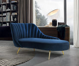 Margo Velvet Lounge Chaise with Gold Stainless Steel Legs and Curved Design for Modern Homes