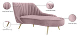 Margo Velvet Lounge Chaise with Gold Stainless Steel Legs and Curved Design for Modern Homes