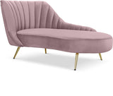 Margo Velvet Lounge Chaise with Gold Stainless Steel Legs and Curved Design for Modern Homes