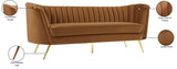 Margo Saddle Velvet Sofa - Luxurious Contemporary Design with Gold Legs, Plush Comfort & Style