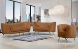 Margo Saddle Velvet Sofa - Luxurious Contemporary Design with Gold Legs, Plush Comfort & Style