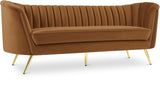 Margo Saddle Velvet Sofa - Luxurious Contemporary Design with Gold Legs, Plush Comfort & Style