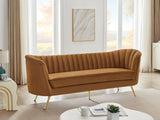Margo Saddle Velvet Sofa - Luxurious Contemporary Design with Gold Legs, Plush Comfort & Style