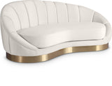 Shelly Contemporary Chaise Lounge with Unique Shell Shape and Brushed Gold Base for Stylish Spaces