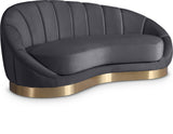 Shelly Contemporary Chaise Lounge with Unique Shell Shape and Brushed Gold Base for Stylish Spaces