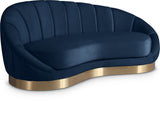 Shelly Contemporary Chaise Lounge with Unique Shell Shape and Brushed Gold Base for Stylish Spaces
