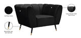 Beaumont Velvet Modern Chair – Luxurious Black Upholstery with Gold-Tipped Legs & Deep Tufting Comfort