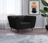 Beaumont Velvet Modern Chair – Luxurious Black Upholstery with Gold-Tipped Legs & Deep Tufting Comfort