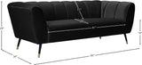 Beaumont Velvet Sofa - Luxurious Black Upholstery with Gold-Tipped Legs & Deep Tufted Comfort Design