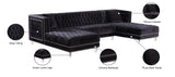 Moda Luxurious Contemporary 3-Piece Sectional Sofa with Double Chaise and Acrylic Lucite Legs