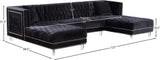 Moda Luxurious Contemporary 3-Piece Sectional Sofa with Double Chaise and Acrylic Lucite Legs