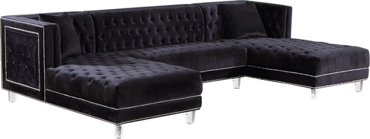 Moda Luxurious Contemporary 3-Piece Sectional Sofa with Double Chaise and Acrylic Lucite Legs