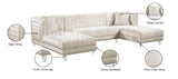 Moda Luxurious Contemporary 3-Piece Sectional Sofa with Double Chaise and Acrylic Lucite Legs