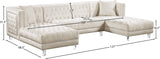 Moda Luxurious Contemporary 3-Piece Sectional Sofa with Double Chaise and Acrylic Lucite Legs
