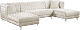 Moda Luxurious Contemporary 3-Piece Sectional Sofa with Double Chaise and Acrylic Lucite Legs