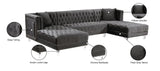 Moda Luxurious Contemporary 3-Piece Sectional Sofa with Double Chaise and Acrylic Lucite Legs
