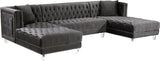 Moda Luxurious Contemporary 3-Piece Sectional Sofa with Double Chaise and Acrylic Lucite Legs