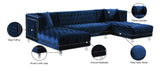 Moda Luxurious Contemporary 3-Piece Sectional Sofa with Double Chaise and Acrylic Lucite Legs