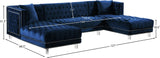 Moda Luxurious Contemporary 3-Piece Sectional Sofa with Double Chaise and Acrylic Lucite Legs