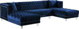 Moda Luxurious Contemporary 3-Piece Sectional Sofa with Double Chaise and Acrylic Lucite Legs
