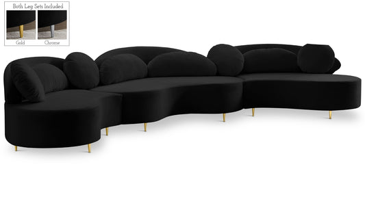 Vivacious Velvet Sectional Sofa Set with Gold & Chrome Legs, Pillows Included for Ultimate Comfort