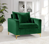 Naomi Velvet Chair – Luxurious Contemporary Design with Customizable Legs and Cozy Pillows Included
