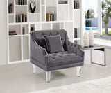Roxy Contemporary Chair: Elegant Velvet Seating with Deep Button Tufting and Chic Acrylic Legs