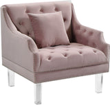 Roxy Contemporary Chair: Elegant Velvet Seating with Deep Button Tufting and Chic Acrylic Legs