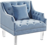 Roxy Contemporary Chair: Elegant Velvet Seating with Deep Button Tufting and Chic Acrylic Legs