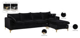Naomi Velvet Sectional Sofa Set with Reversible Chaise and Customizable Gold & Chrome Legs