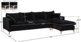 Naomi Velvet Sectional Sofa Set with Reversible Chaise and Customizable Gold & Chrome Legs