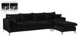 Naomi Velvet Sectional Sofa Set with Reversible Chaise and Customizable Gold & Chrome Legs