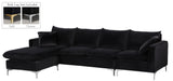 Naomi Velvet Sectional Sofa Set with Reversible Chaise and Customizable Gold & Chrome Legs