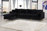 Naomi Velvet Sectional Sofa Set with Reversible Chaise and Customizable Gold & Chrome Legs