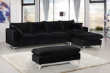Naomi Velvet Sectional Sofa Set with Reversible Chaise and Customizable Gold & Chrome Legs