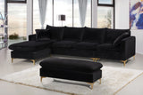 Naomi Velvet Sectional Sofa Set with Reversible Chaise and Customizable Gold & Chrome Legs