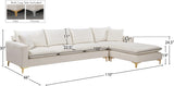 Naomi Velvet Sectional Sofa Set with Reversible Chaise and Customizable Gold & Chrome Legs
