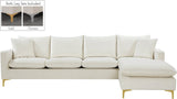 Naomi Velvet Sectional Sofa Set with Reversible Chaise and Customizable Gold & Chrome Legs