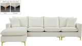 Naomi Velvet Sectional Sofa Set with Reversible Chaise and Customizable Gold & Chrome Legs