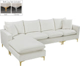 Naomi Velvet Sectional Sofa Set with Reversible Chaise and Customizable Gold & Chrome Legs