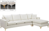 Naomi Velvet Sectional Sofa Set with Reversible Chaise and Customizable Gold & Chrome Legs