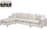 Naomi Velvet Sectional Sofa Set with Reversible Chaise and Customizable Gold & Chrome Legs