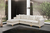 Naomi Velvet Sectional Sofa Set with Reversible Chaise and Customizable Gold & Chrome Legs