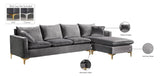 Naomi Velvet Sectional Sofa Set with Reversible Chaise and Customizable Gold & Chrome Legs