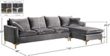 Naomi Velvet Sectional Sofa Set with Reversible Chaise and Customizable Gold & Chrome Legs