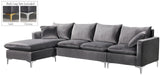 Naomi Velvet Sectional Sofa Set with Reversible Chaise and Customizable Gold & Chrome Legs