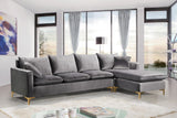 Naomi Velvet Sectional Sofa Set with Reversible Chaise and Customizable Gold & Chrome Legs