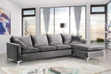 Naomi Velvet Sectional Sofa Set with Reversible Chaise and Customizable Gold & Chrome Legs
