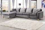 Naomi Velvet Sectional Sofa Set with Reversible Chaise and Customizable Gold & Chrome Legs