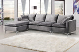 Naomi Velvet Sectional Sofa Set with Reversible Chaise and Customizable Gold & Chrome Legs